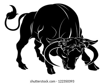 An illustration of a stylised black bull perhaps a bull tattoo