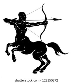 An illustration of a stylised black centaur archer perhaps a centaur archer tattoo