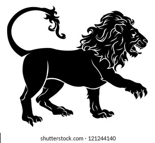 An illustration of a stylised black lion perhaps a lion tattoo