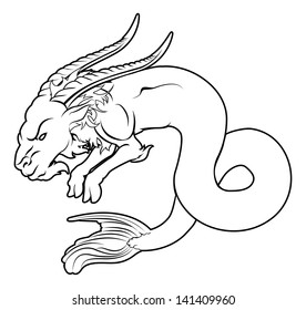 An illustration of a stylised black sea goat perhaps a sea goat tattoo