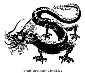 An illustration of a stylised Chinese oriental dragon perhaps a dragon tattoo