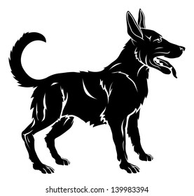 An illustration of a stylised dog perhaps a dog tattoo