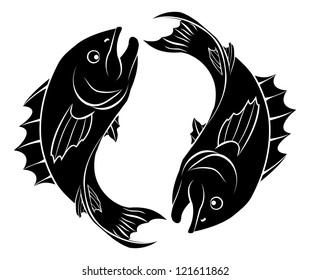 An illustration of stylised fish forming a circle perhaps a fish tattoo