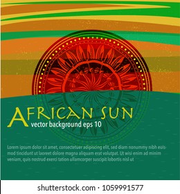 Illustration with stylised mandala sun and reflection on water. Great to use in travel industry as a promo materials, invitation to africa-trip and countries near indian ocean. 