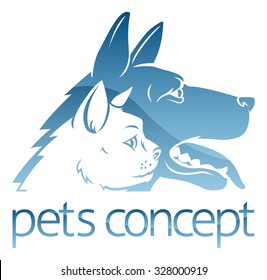 An illustration of stylised pet cat and dog faces