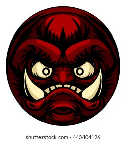 An illustration of a stylised troll or other monster face emoticon icon