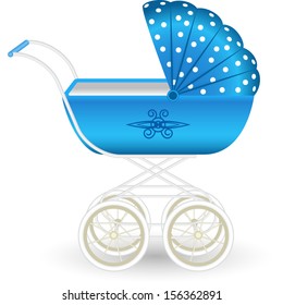Illustration of a stylish blue pram