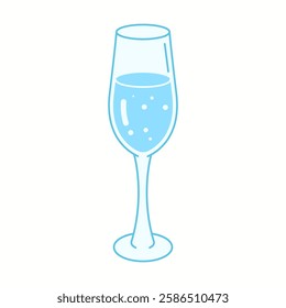 Illustration of a stylish champagne flute glass filled with water, symbolizing elegance, simplicity, and healthy hydration.