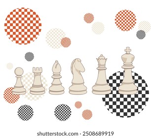 
Illustration of stylish chess pieces and board