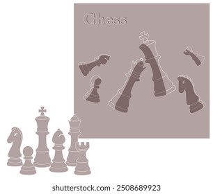 
Illustration of stylish chess pieces and board