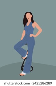 Illustration of stylish girl on dark blue background.