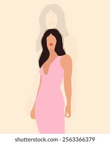 Illustration of stylish girl on light pink background.