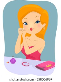 Illustration of a Stylish Girl Removing Her Jewelry