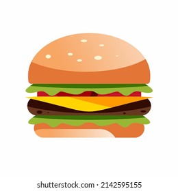 Illustration of stylish hamburger or cheeseburger. Fast food. Isolated on a white background.

