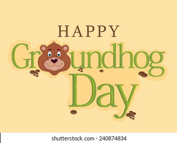 Illustration of stylish text for Groundhog Day in yellow background.