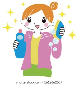 Illustration of a stylish woman cleaning