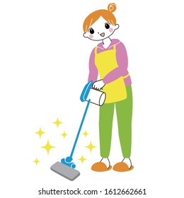 Illustration of a stylish woman cleaning