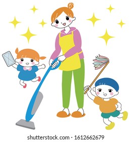 Illustration of a stylish woman cleaning