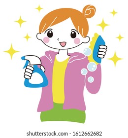 Illustration of a stylish woman cleaning