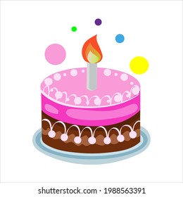 Illustration stylization of a cake with candles of different shapes on a white isolated background
