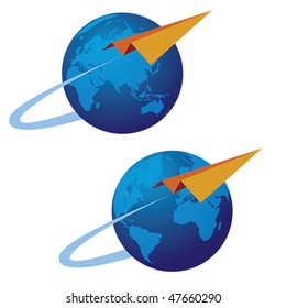 illustration of the stylized airplane and Earth