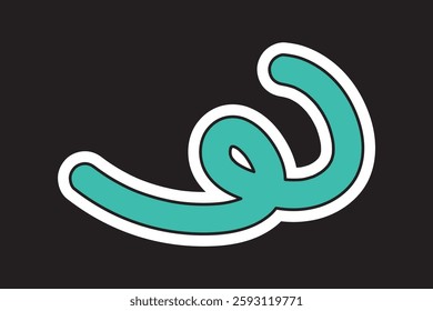 Illustration of a stylized Arabic letter 'Waw' in teal with a white outline on a black background. Arabic letter design, teal Arabic typography, bold Arabic script. Vector illustration.