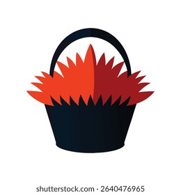 Illustration of a stylized basket overflowing with vibrant spiky red and orange foliage