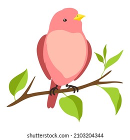 Illustration of stylized bird sitting on branch. Image of birdie in simple style.