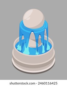 An illustration of a stylized blue fountain with a beige base on a grey background, conceptually depicting water motion. vector illustration