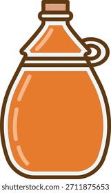Ilustración de una botella estilizada con líquido de arce y tapón rosa-azul. Ideal para el diseño de envases, imágenes culinarias y marca de productos ecológicos en contextos minimalistas o educativos.