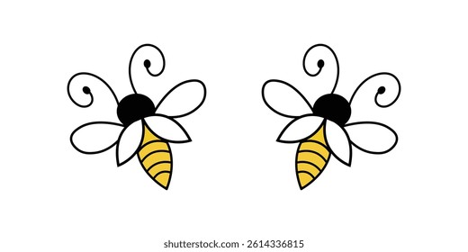 An illustration stylized cartoon bees against a white background.