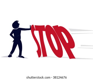 an illustration of a stylized character with the word stop
