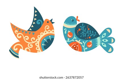 An Illustration of Stylized Colorful Birds Designed Specifically for Decorative Use and Appeal