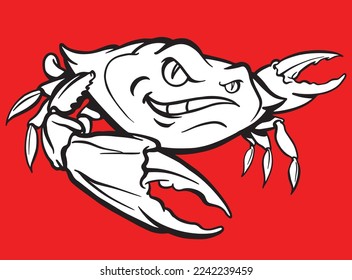 An illustration of a stylized crab with attitude and claw in perspective