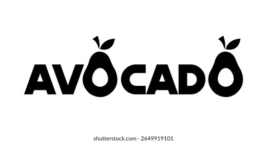 Illustration stylized design showcasing bold lettering combining avocados and letters, highlighting innovation and simplicity in branding concepts for food, nutrition, and natural products.
