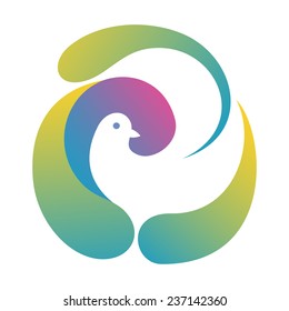 Illustration with stylized dove made by abstract forms, like bird nest, symbolizing peace and health care. Useful for logo and design. Vector file is EPS8.