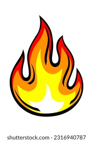 Illustration of stylized fire. Decorative element for design. Comic pop art creative image.