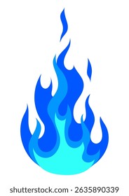 Illustration of stylized fire or flame. Burning blue magic fire or bonfire.