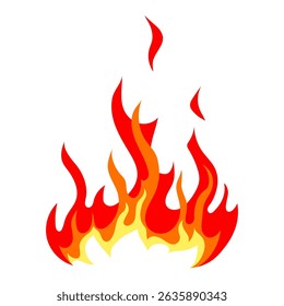 Illustration of stylized fire or flame. Burning red fire or bonfire.
