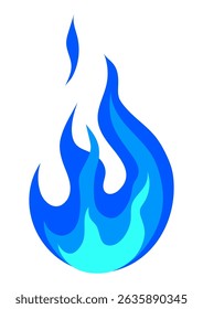 Illustration of stylized fire or flame. Burning blue magic fire or bonfire.