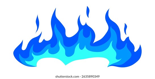 Illustration of stylized fire or flame. Burning blue magic fire or bonfire.