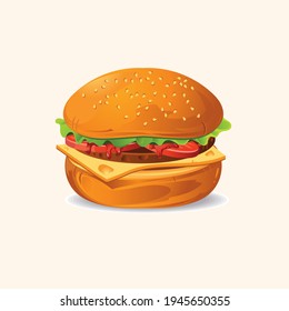Ilustración de hamburguesa estilizada o hamburguesa de queso. Comida rápida. Aislado sobre fondo blanco.