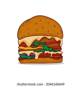 Illustration von stilisierten Hamburgern oder Käseseburger. Schnelles Essen. Einzeln auf weißem Hintergrund. Vektorgrafik 