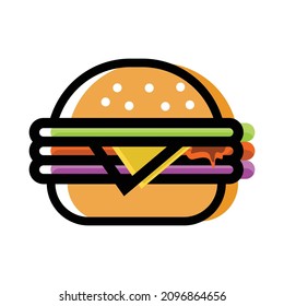 Ilustración de hamburguesa estilizada o hamburguesa de queso. Comida rápida. Aislado sobre fondo blanco.