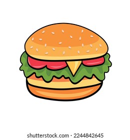 Illustration of stylized hamburger or cheeseburger. Fast food meal. Isolated on white background. Eps 10