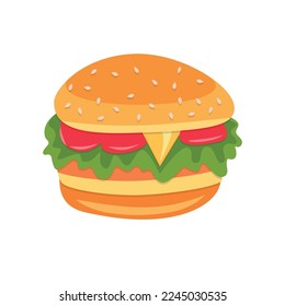 Illustration of stylized hamburger or cheeseburger. Fast food meal. Isolated on white background. Eps 10