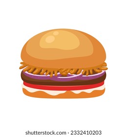 Illustration of stylized hamburger or cheeseburger. Fast food meal. Isolated on white background