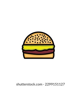 Illustration of stylized hamburger or cheeseburger.Fast food meal.Isolated on white background,vector illustration eps10