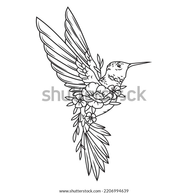 Illustration Stylized Hummingbird Flower Exotic Silhouette Stock Vector ...