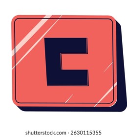 Illustration of a stylized letter c in dark blue on a salmon colored rounded square with white highlights
